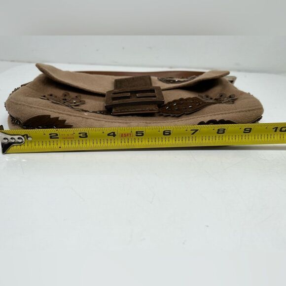 FENDI  Wool Pony Hair Flower Applique Baguette Brown - Picture 12 of 14